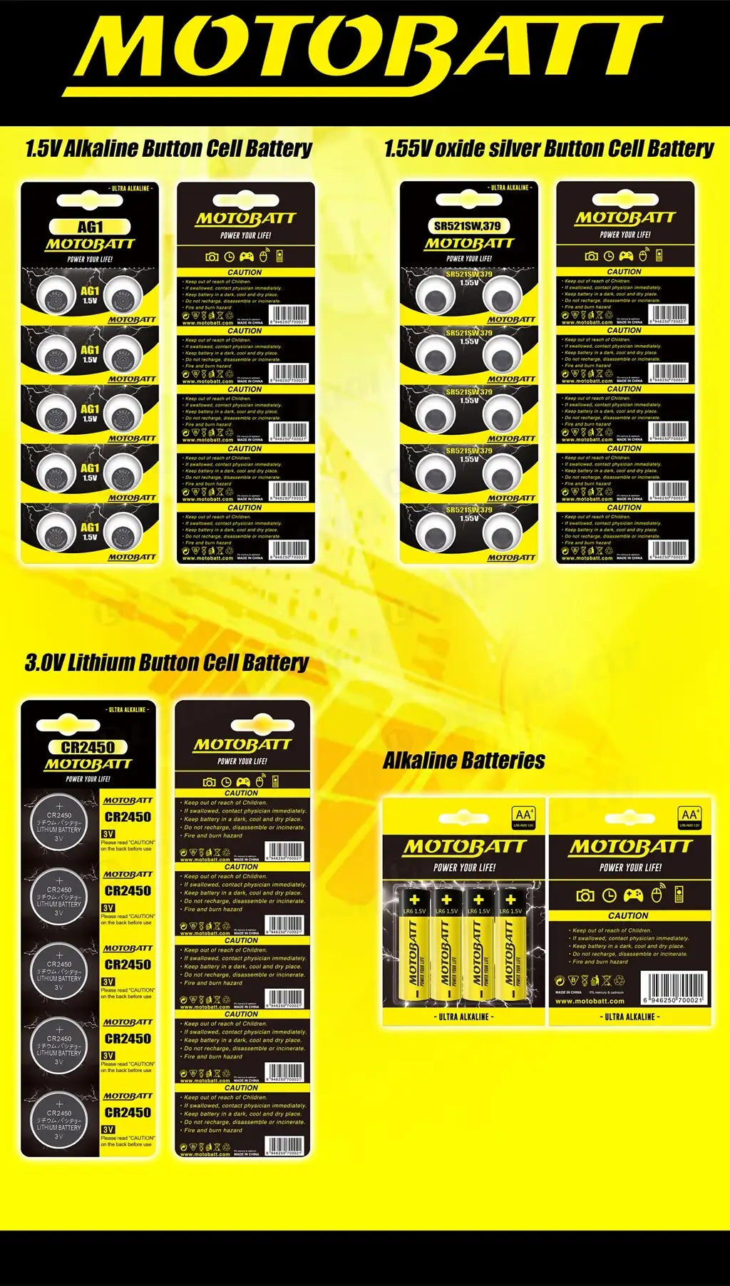 Motobatt AG11,LR721,362/361 1.5V Alkaline battery (10pcs)
